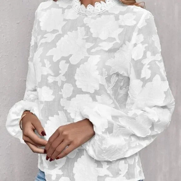 Classic Oblique Leaf Print Blouse Top fall winter - Picture 3 of 8